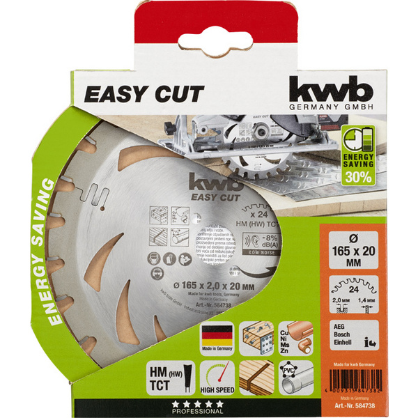 AKKU-TOP EASY-CUT Hartmetall Dünnschnitt-Kreissägeblatt, ø 165x20mm