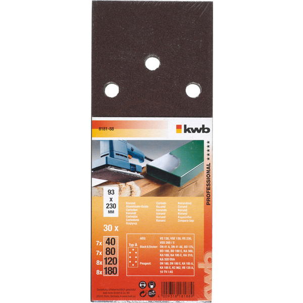 30 Schleifstreifen, HOLZ & METALL, Korund, 93x230mm, gelocht, TYP A