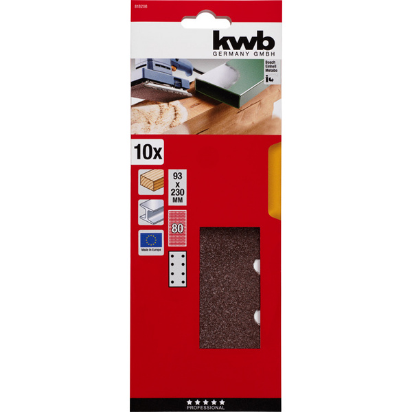 10 Schleifstreifen, HOLZ & METALL, Korund, 93x230mm, gelocht, TYP B, 80