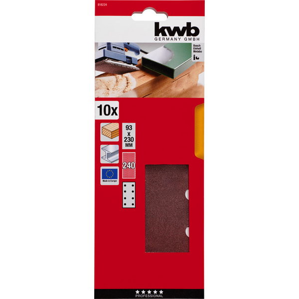 10 Schleifstreifen, HOLZ & METALL, Korund, 93x230mm, gelocht, TYP B, 240