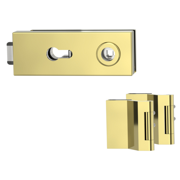 Glastürbeschlagset PURISTO S Profilzylinder Flüster 3-tlg. Bänder Messing-Optik