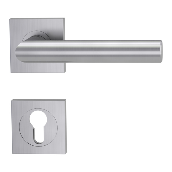 Türgriffgarnitur LUCIA PROF Schraubt.GK3 Rosetten eckig Profilzylinder Edelst. ma.