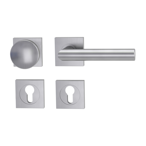 Wechselgarnitur LUCIA PROF Schraubt.Rosetten eckig Knopf R2 Edelst. ma. R