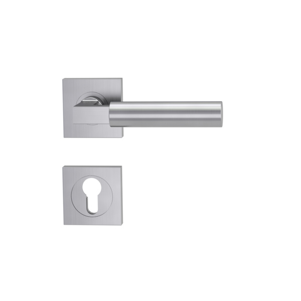 Türgriffgarnitur METRICO PROF Schraubt.GK4 Rosetten eckig Profilzylinder Edelst. ma.