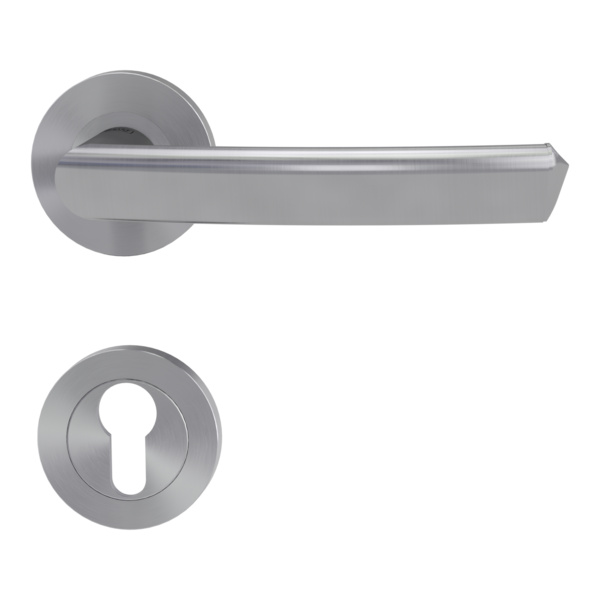 Türgriffgarnitur CRYSTAL Schraubt.GK3 Rosetten rund Profilzylinder Edelst. ma.