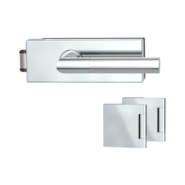 Glastürbeschlagset PURISTO S unverschließbar Flüster 3-tlg. Bänder LOREDANA Edelst. poliert-ma.