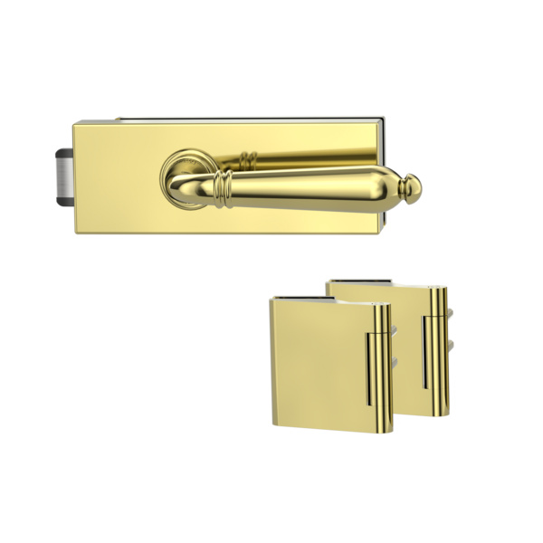 Glastürbeschlagset PURISTO S unverschließbar Flüster 3-tlg. Bänder CAROLA Messing-Optik