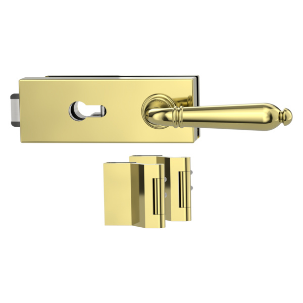 Glastürbeschlagset PURISTO S Profilzylinder Flüster 3-tlg. Bänder CAROLA Messing-Optik