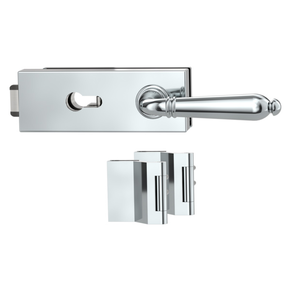 Glastürbeschlagset PURISTO S Profilzylinder Flüster 3-tlg. Bänder CAROLA Chrom-Optik