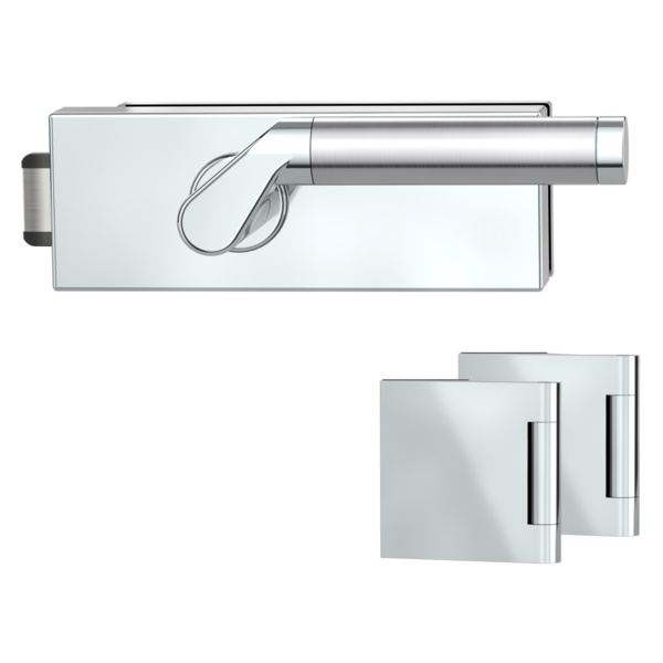 Glastürbeschlagset PURISTO S unverschließbar Flüster 3-tlg. Bänder CORINNA Edelst. poliert