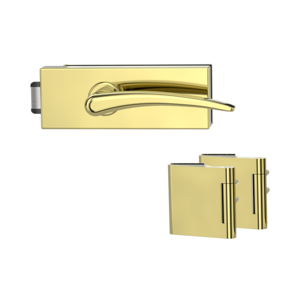 Glastürbeschlagset PURISTO S unverschließbar Flüster 3-tlg. Bänder MARISA Messing-Optik