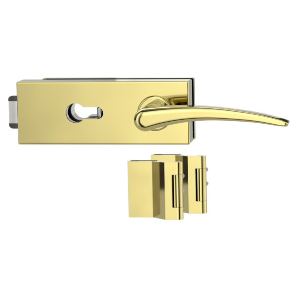 Glastürbeschlagset PURISTO S Profilzylinder Flüster 3-tlg. Bänder MARISA Messing-Optik