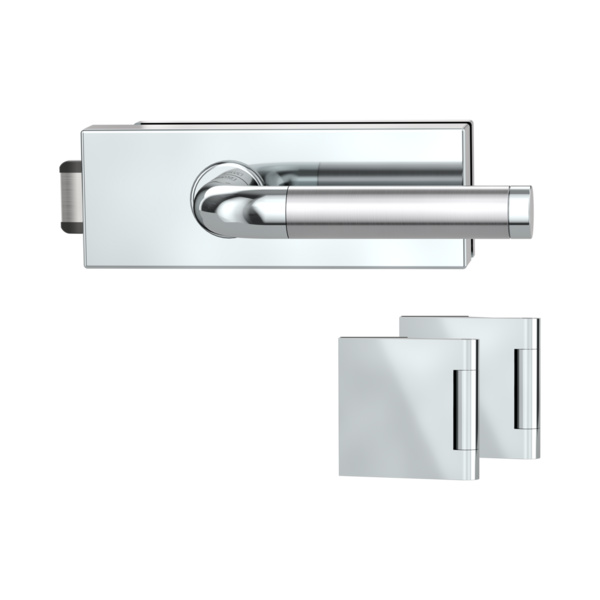 Glastürbeschlagset PURISTO S unverschließbar Flüster 3-tlg. Bänder SIMONA Edelst. poliert