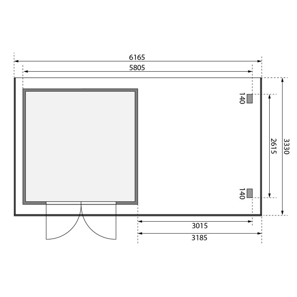 Gartenhaus "Trittau 3" SET naturb. mit Anbaudach 3,3m 2970x5805x2170mm