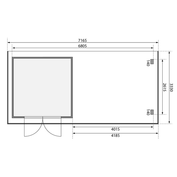 Gartenhaus "Trittau 3" SET naturb. mit Anbaudach 4,4m 2970x6805x2170mm