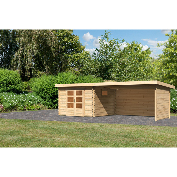 Gartenhaus "Trittau 3" SET naturb. mit Anbaudach 4,4m, Rück- und Seitenwand 2970x6805x2170mm