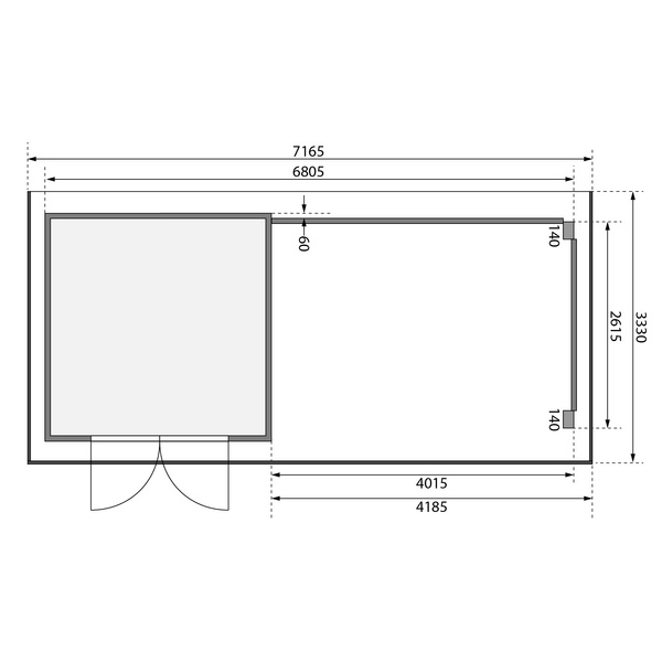 Gartenhaus "Trittau 3" SET naturb. mit Anbaudach 4,4m, Rück- und Seitenwand 2970x6805x2170mm