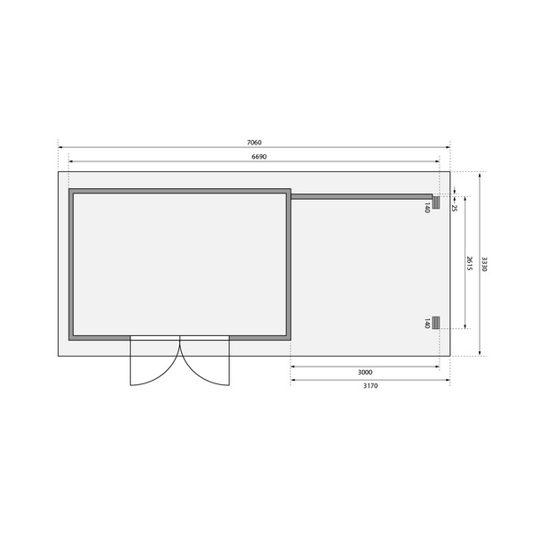 Gartenhaus "Trittau 5" SET naturb. mit Anbaudach 3,3m Breite, Rückwand 2970x6790x2170mm