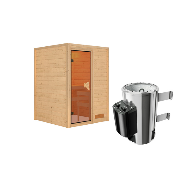 Massivholzsauna Nadja SET mit Ofen 3,6 kW integr. Strg.