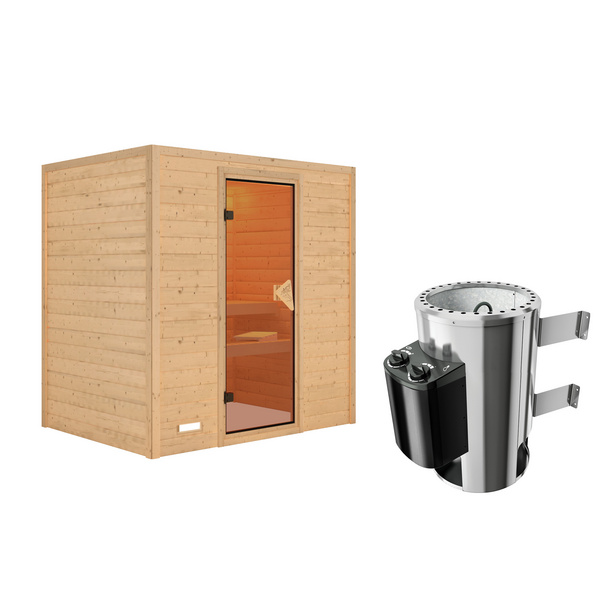 Massivholzsauna Ronja SET mit Ofen 3,6 kW integr. Strg.
