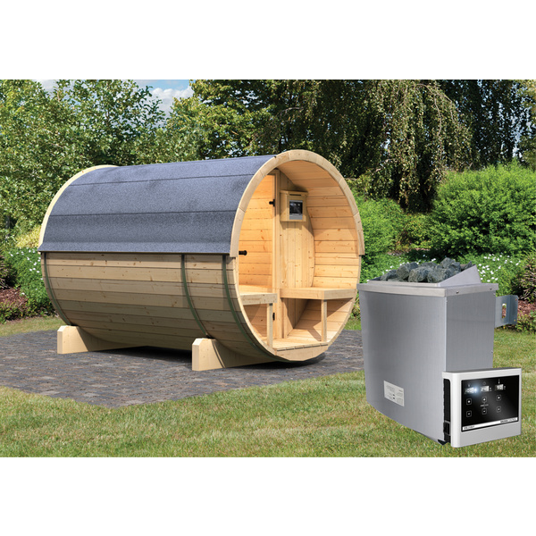 Fasssauna 2 SET mit Ofen 9 kW Edelstahl ext. Strg. Easy, Kabel