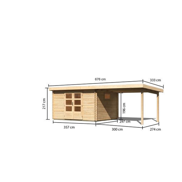 Gartenhaus "Trittau 4" SET naturb. mit Schleppdach 300cm Breite 2970x6480x2170mm