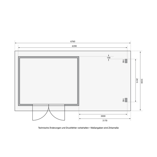 Gartenhaus "Trittau 4" SET naturb. mit Schleppdach 300cm Breite 2970x6480x2170mm