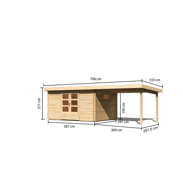 Gartenhaus "Trittau 5" SET naturb. mit Schleppdach 300cm Breite 2970x6790x2170mm