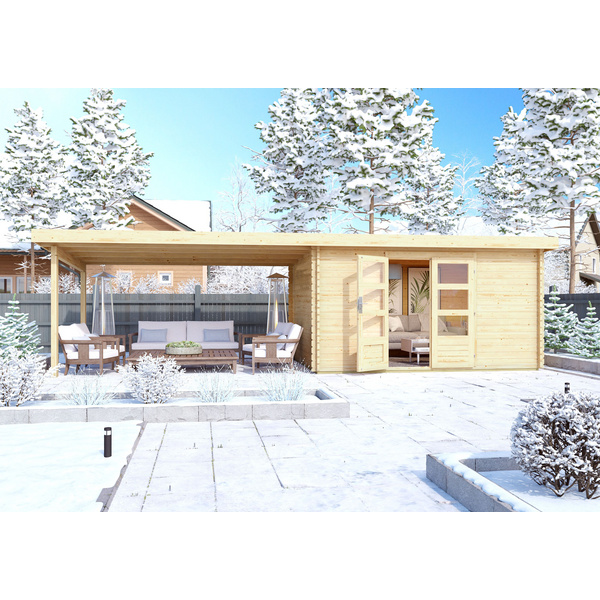 Gartenhaus "Trittau 5" SET naturb. mit Schleppdach 400cm Breite 2970x7690x2170mm