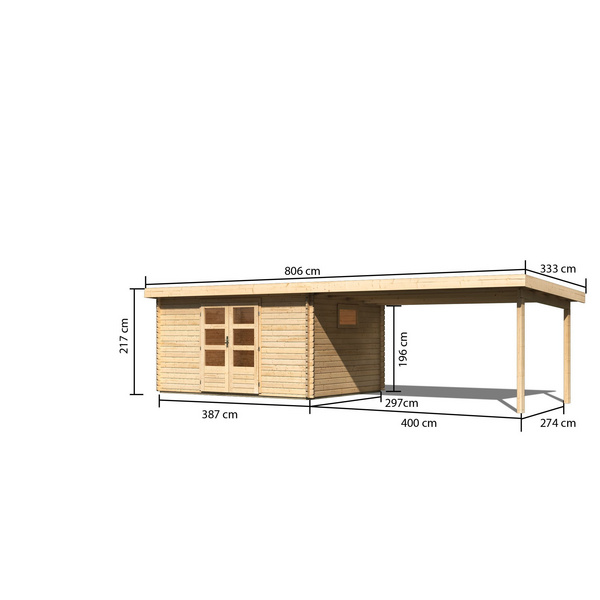 Gartenhaus "Trittau 5" SET naturb. mit Schleppdach 400cm Breite 2970x7690x2170mm