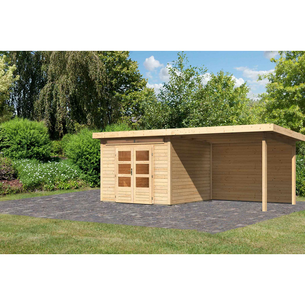 Gartenhaus "Kandern 6" SET naturb. mit Anbaudach 3,2m Breite, Rückwand 2740x5650x2220mm