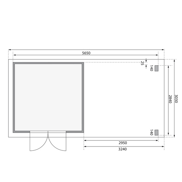 Gartenhaus "Kandern 6" SET naturb. mit Anbaudach 3,2m Breite, Rückwand 2740x5650x2220mm