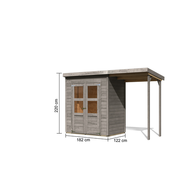 Gartenhaus "Merseburg 2" SET vorvergraut mit Anbaudach 1260x3200x2190mm