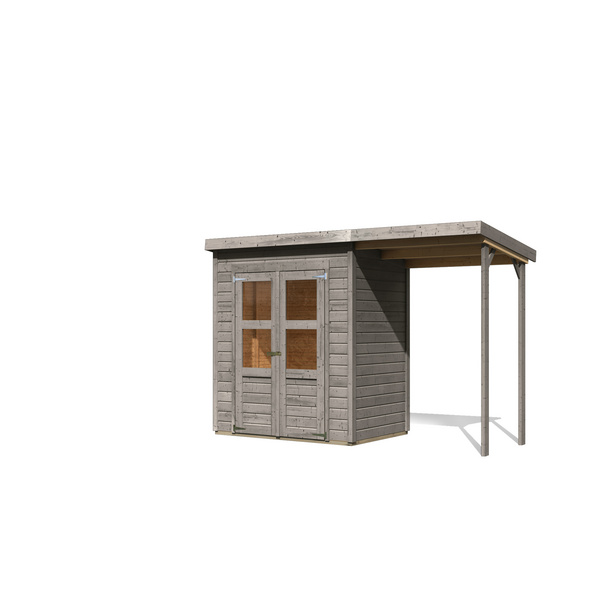 Gartenhaus "Merseburg 2" SET vorvergraut mit Anbaudach 1260x3200x2190mm