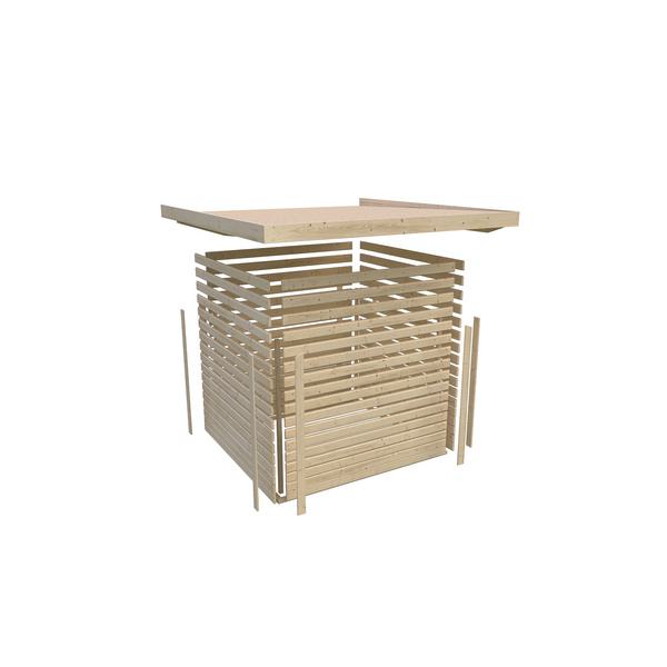 Gartenhaus "Merseburg 2" SET vorvergraut mit Anbaudach 1260x3200x2190mm