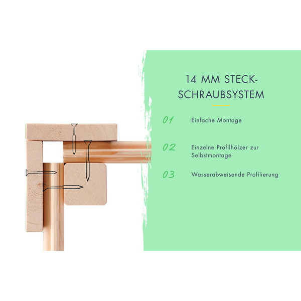 Gartenhaus "Merseburg 3" SET vorvergraut mit Anbaudach 1540x3700x2190mm