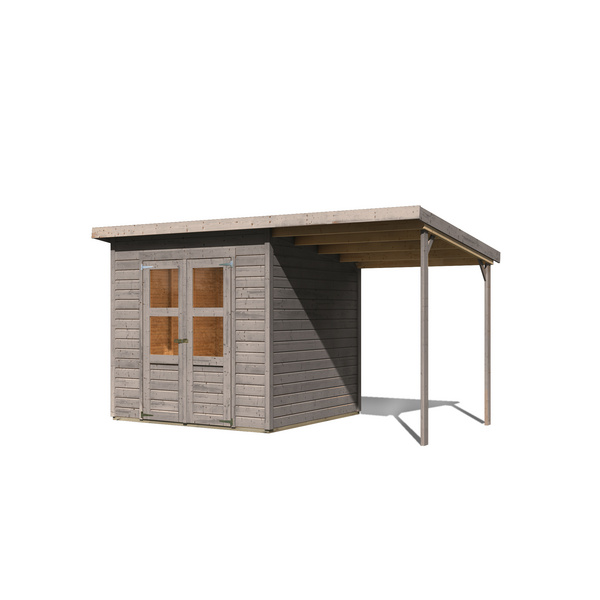 Gartenhaus "Merseburg 4" SET vorvergraut mit Anbaudach 2140x3700x2190mm