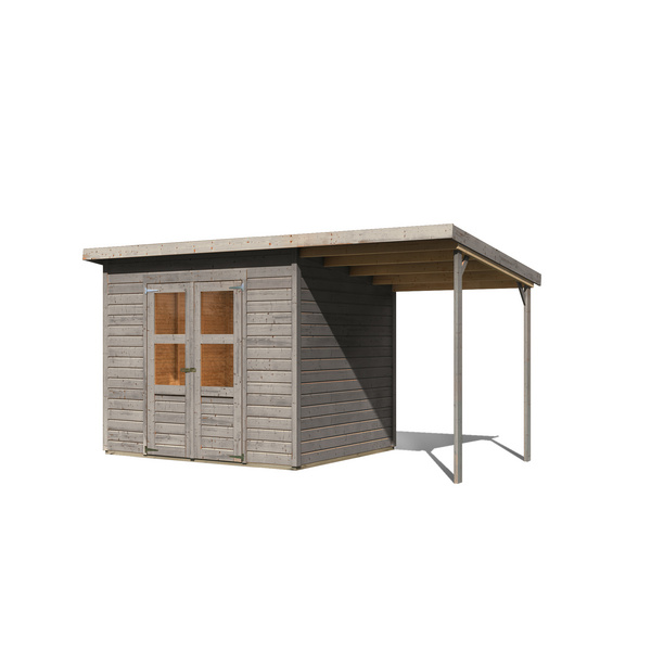 Gartenhaus "Merseburg 5" SET vorvergraut mit Anbaudach 2140x4000x2190mm