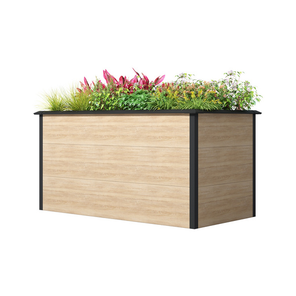 EMMI Metall-Hochbeet Holzdekor 150x75x77cm Stahl verz. pulverbesch. mit Schneckenschutzkante