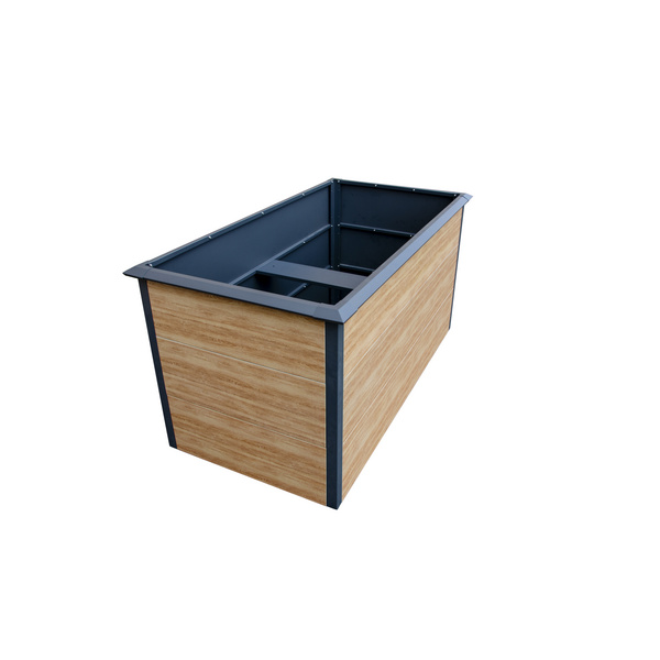 EMMI Metall-Hochbeet Holzdekor 150x75x77cm Stahl verz. pulverbesch. mit Schneckenschutzkante