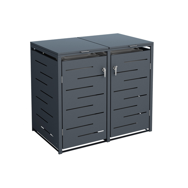 OSKAR Mülltonnenbox ANTHRAZIT 132x80x116cm Stahl verz. pulverbesch. Für 2 Tonnen bis 240 Liter