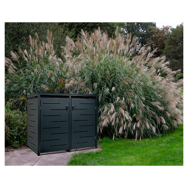 OSKAR Mülltonnenbox ANTHRAZIT 132x80x116cm Stahl verz. pulverbesch. Für 2 Tonnen bis 240 Liter