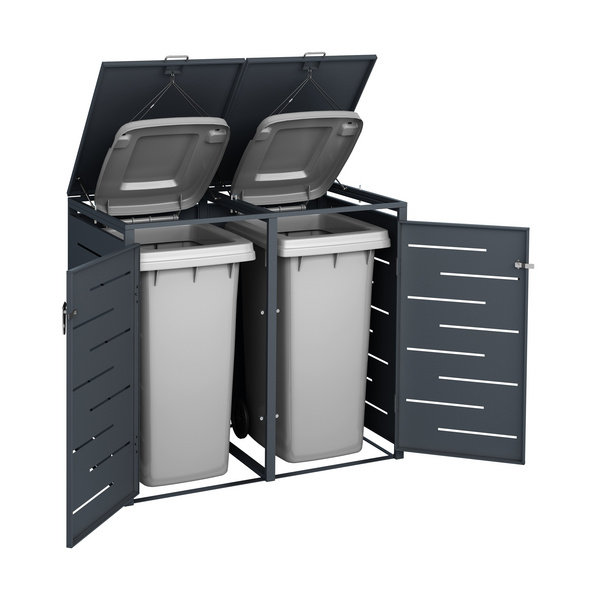 OSKAR Mülltonnenbox ANTHRAZIT 132x80x116cm Stahl verz. pulverbesch. Für 2 Tonnen bis 240 Liter