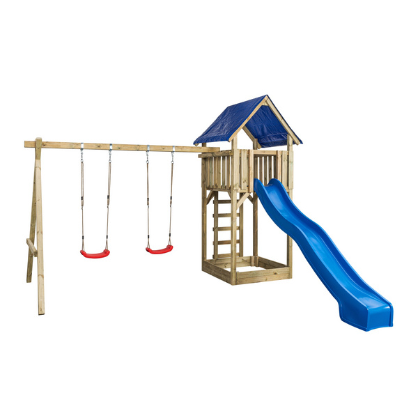 Spielturm SIMON B 421xT 350xH 297cm kdi-grün Turm Doppelschaukel Planendach
