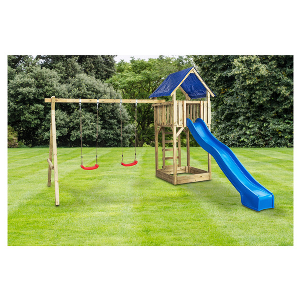 Spielturm SIMON B 421xT 350xH 297cm kdi-grün Turm Doppelschaukel Planendach