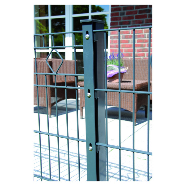 JERRY Eck-Zaunpfosten feuerverzinkt für 1230mm Zaun RR60/40x1700mm mit Flacheisenleiste