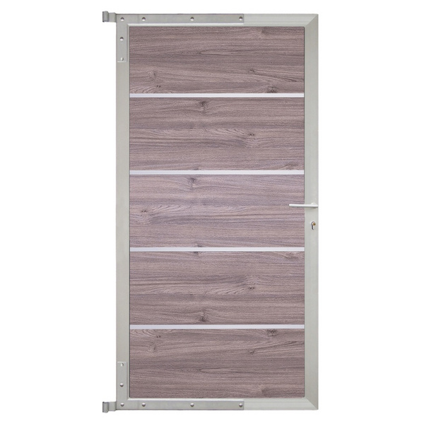 Tor Sichtschutzzaun WPC Esche grau/silber "FARÖ"