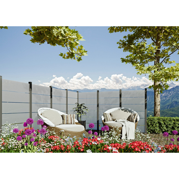 Sichtschutzzaun Glas weiß Streifen-Dekor 82 "RUDE"