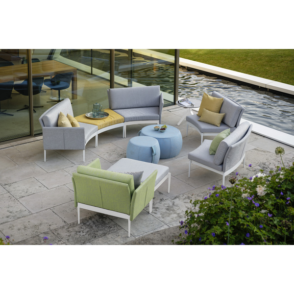 Seitenelement Ildigo rund lang nieder Aluminium Outdoorstoff hellgrau/seidengrau meliert