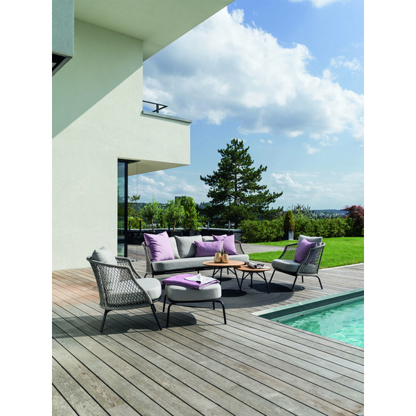 Lounge-Sofa 3-Sitzer Odea Aluminium schwarz matt Kordel salt Kissen Outdoorstoff cream